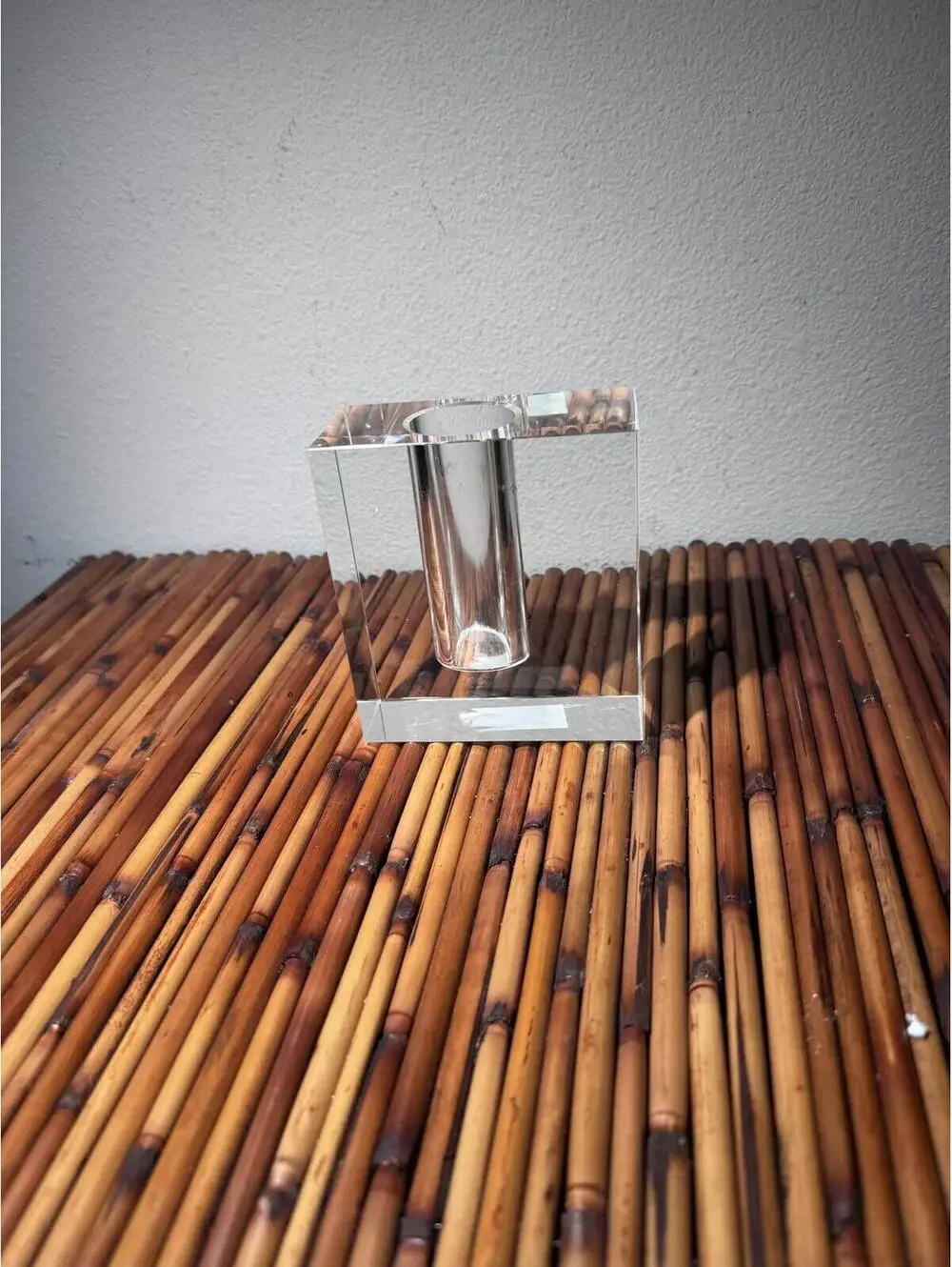 Modern Solid Glass Block Bud Vase Geometric Clear Art Glass Single Stem Vase 5”